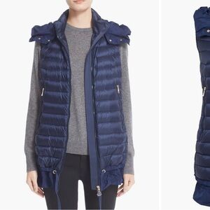 Moncler Amarante Ruffle Hem Down Puffer Vest - Navy Blue XS